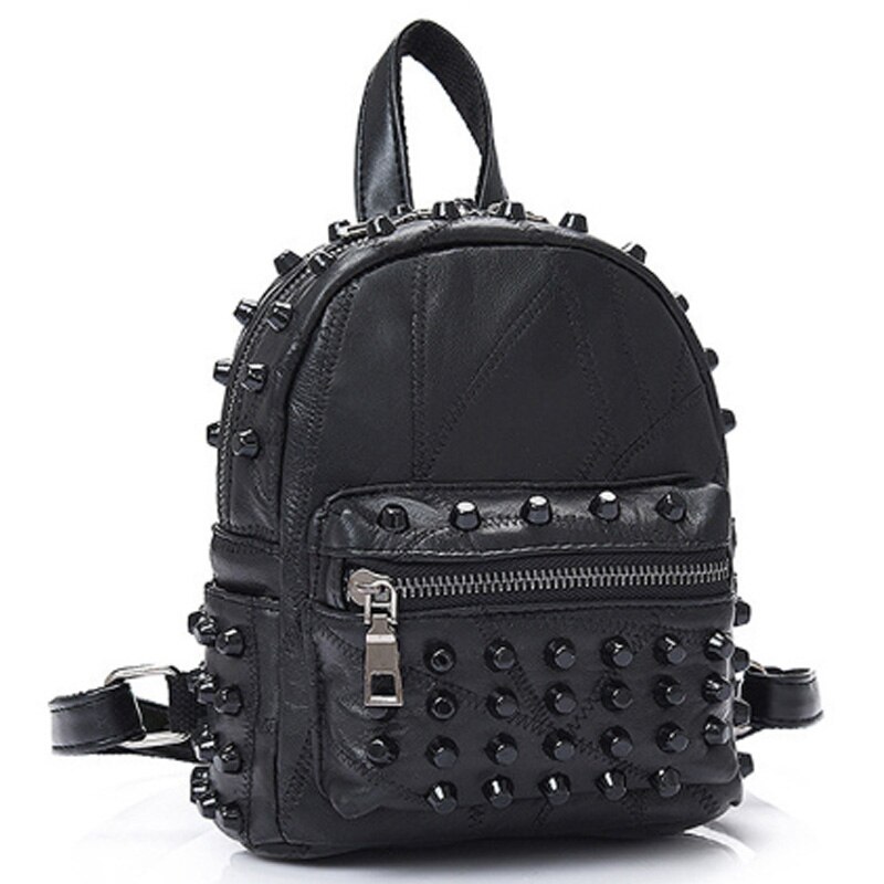 Women'S Leather Rivet Backpack Mini Punk Style Backpack Stitching Backpack: Default Title