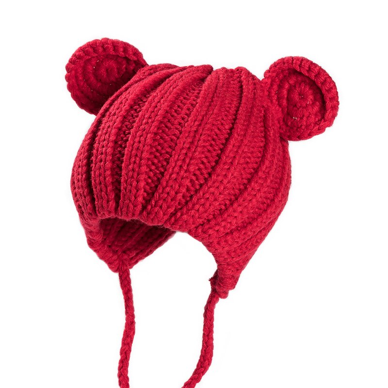 Nyfødt baby vinter varm hue strikkede babyhuer med bjørneører tegneserie børnebørn med snøre kasket til 1-3 år: 3