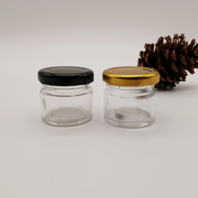 10 stks/partij 25ml Glazen Pot Honing Verpakking Fles Jampot Snoep Fles Glazen Fles Opslag Zwart/Goud Deksels