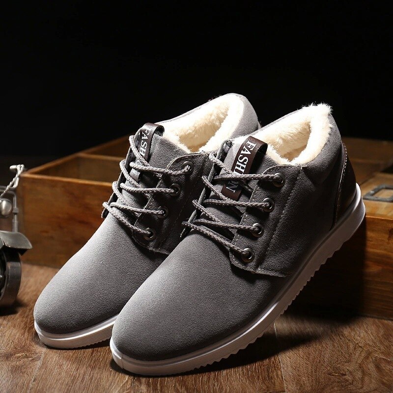 Winter Laarzen Voor Mannen Pluche Warm Enkellaarsjes: Grijs / 43