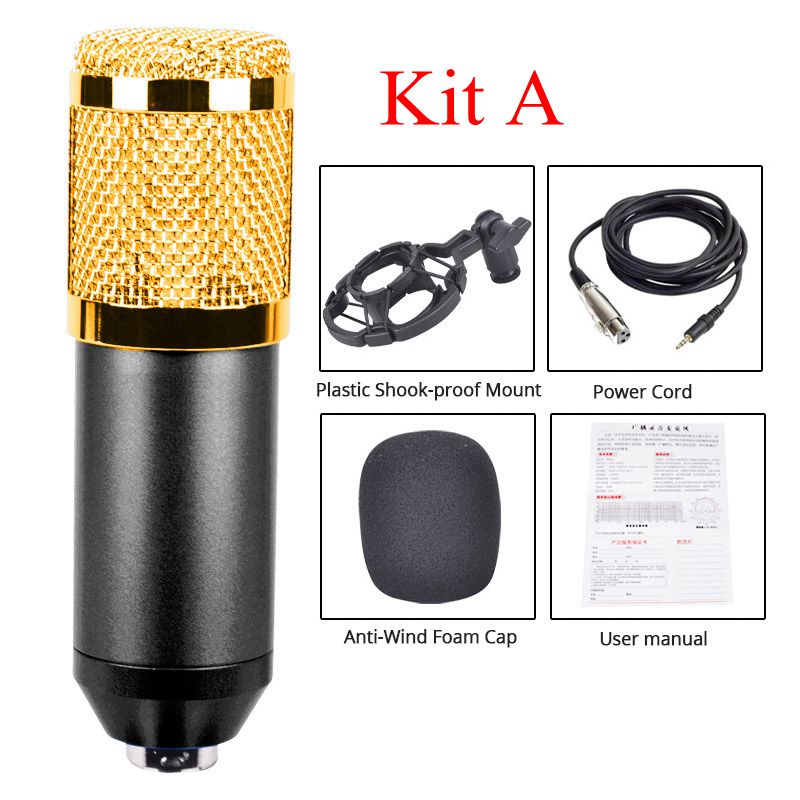 BM 800 Studio Microphone for Computer Condenser Microphone Recording bm 800 Studio Microphones Karaoke Microphone: gold kits A