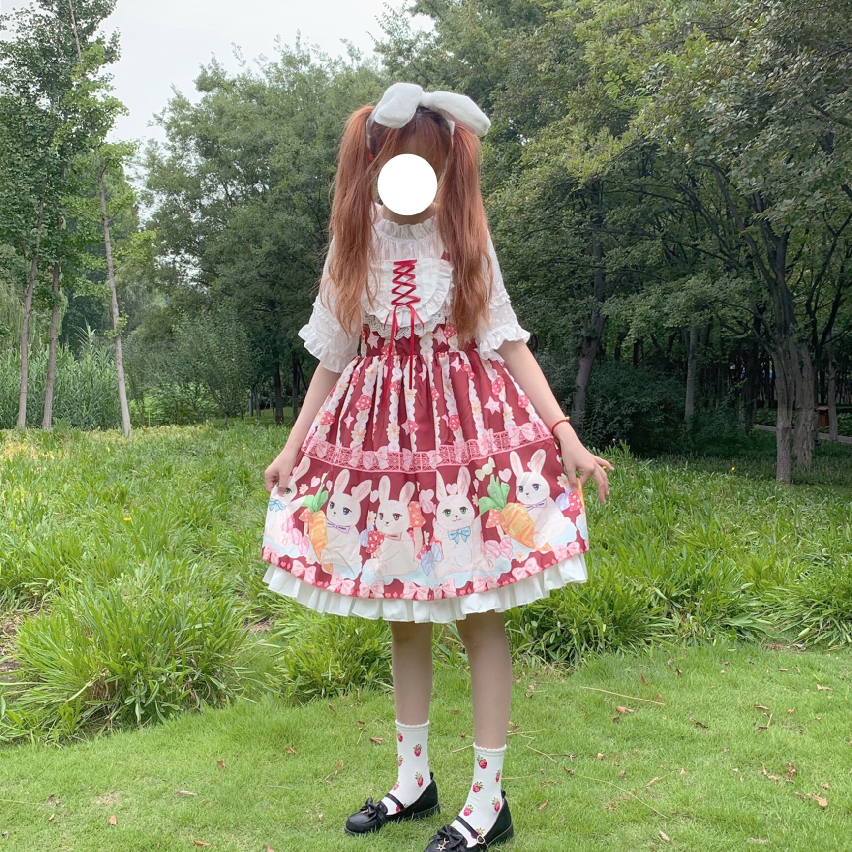 Kawaii japansk original lolita flicka lolita svamp kanin spets söt ärmlös klänning
