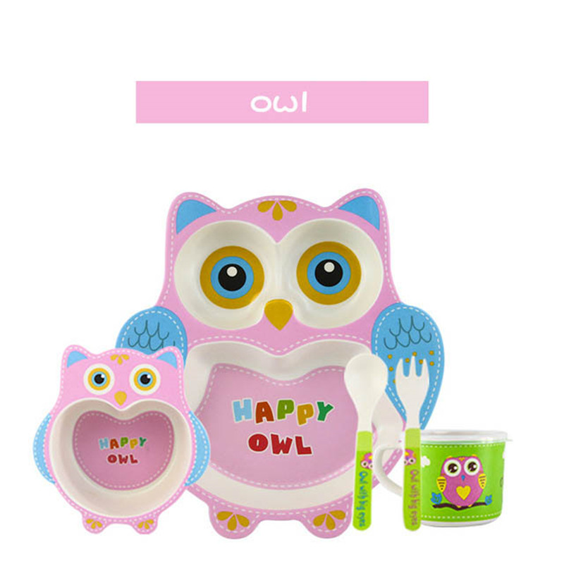 5 stk/sæt miljøvenlig bambusfiber baby tallerken fade børneservice sæt spisestel foderskål adskillelse tallerken: 6