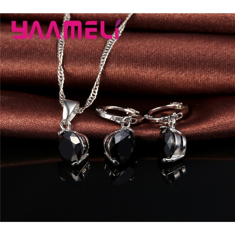 Conjunto de joyas para mujer, Plata de Ley 925 auténtica, cristales redondos, CZ, colgante, collar, pendientes, novedad