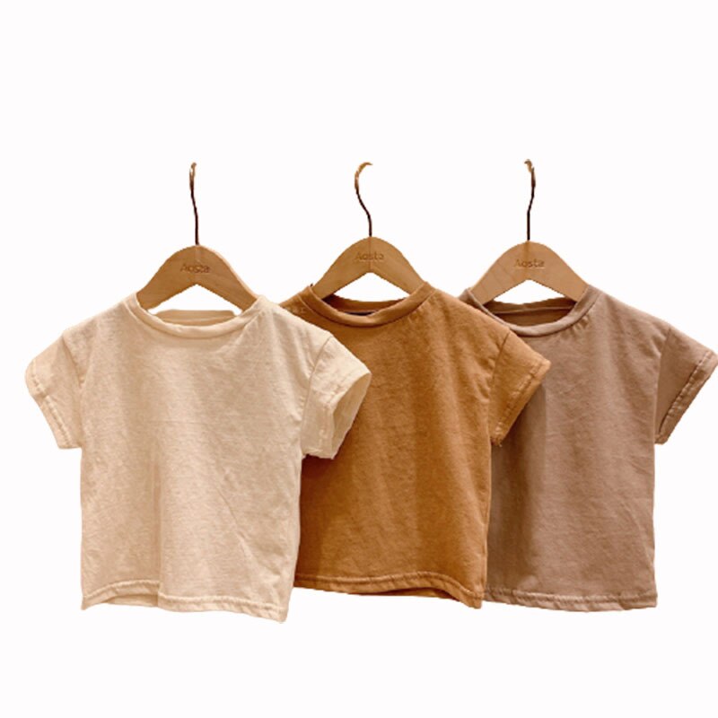 Kinderen T-shirt Katoen Effen Kleur Jongens En Meisjes Baby Korte Mouwen Losse Casual Tops Kinderkleding 1016 03