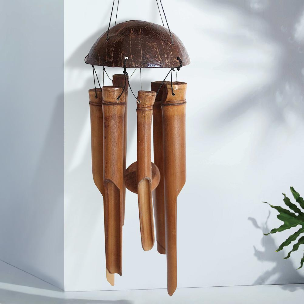 Bamboo Wind Chimes Coconut Pendant Handwork Fair Trade Wind Chime Outdoor by Long Garden Hanging Decoration