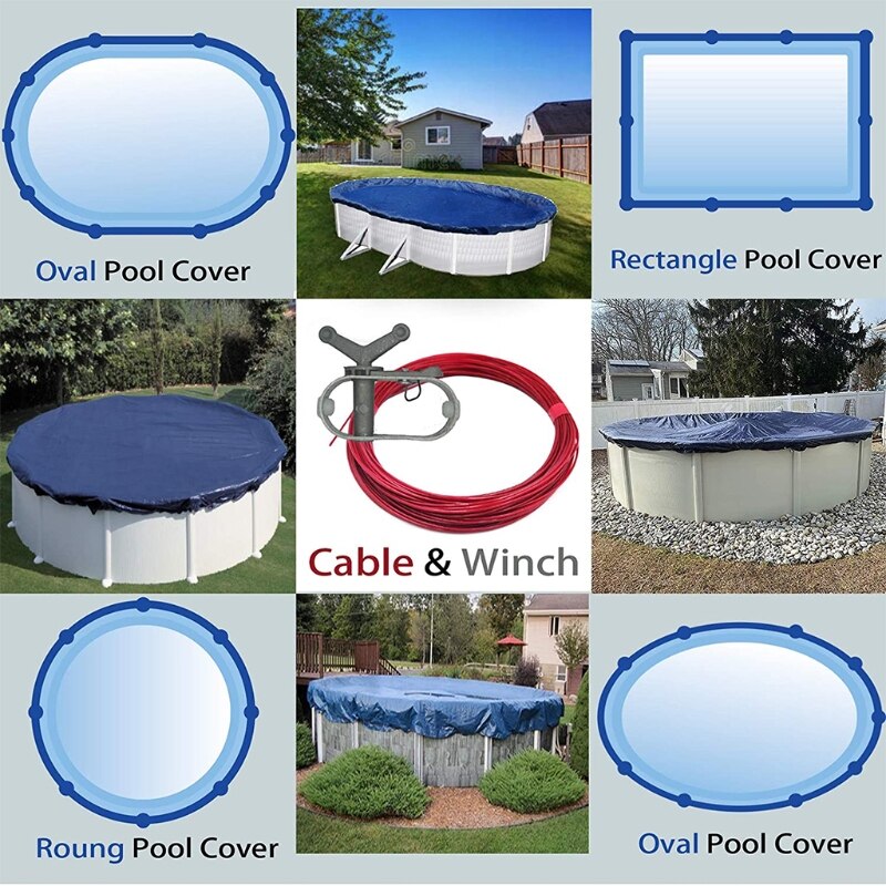 1 Set Winter Swimming Pool Cover Cable and Winch Kit 100ft Plastic Coated Steel Wire Aluminum Spring Loaded Tightener for Above