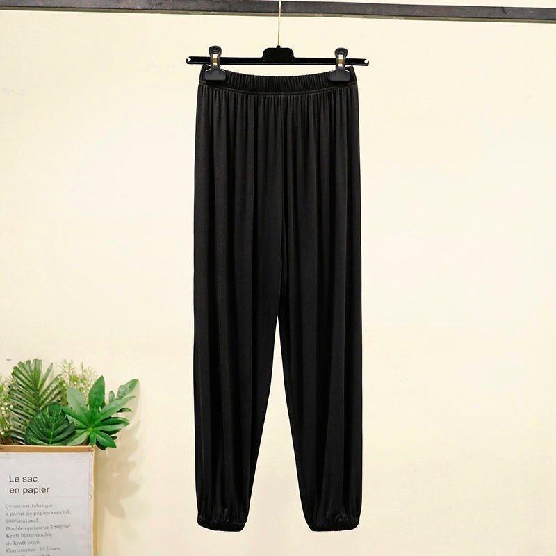 Pantalon de sommeil pour femmes, Simple et confortable, taille élastique, poches, loisirs, Slim, Vintage, été: black-no pocket / XXL