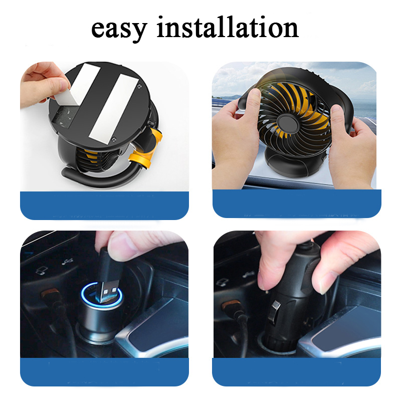 Hipacool-auton tuuletin, jossa on 5v/12v/24v suurtuulivoimaa, pyörivä säädettävä auton jäähdytystuuletin, autojen sähkötuuletin, auton lisävarusteet
