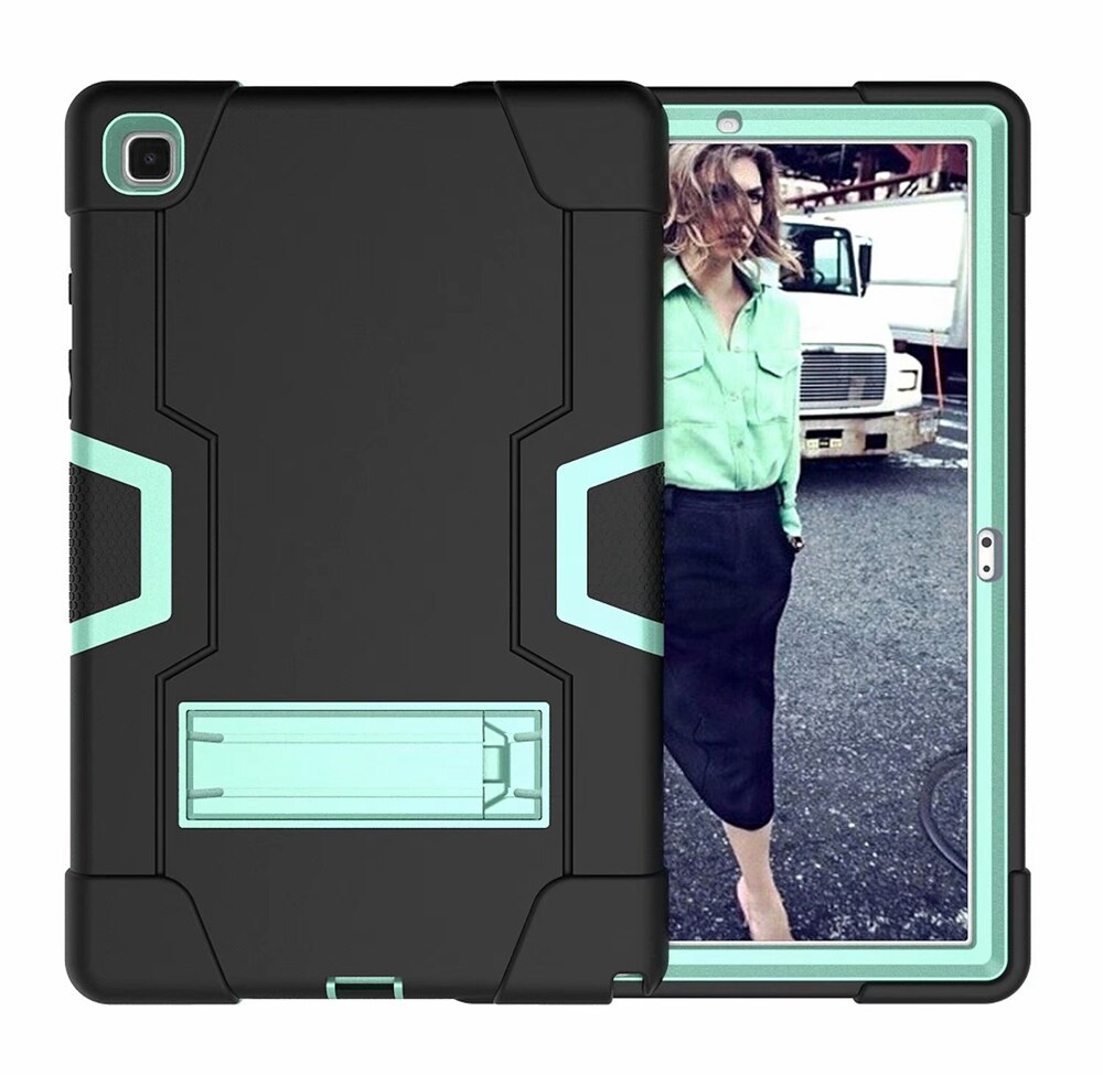 Do Samsung Galaxy Tab A7 10.4 2020 SM-T500 SM-T505 Case odporny na wstrząsy dzieci bezpieczne PC Silicon Hybrid Stand Full Body Tablet Cover: Black - Aqua