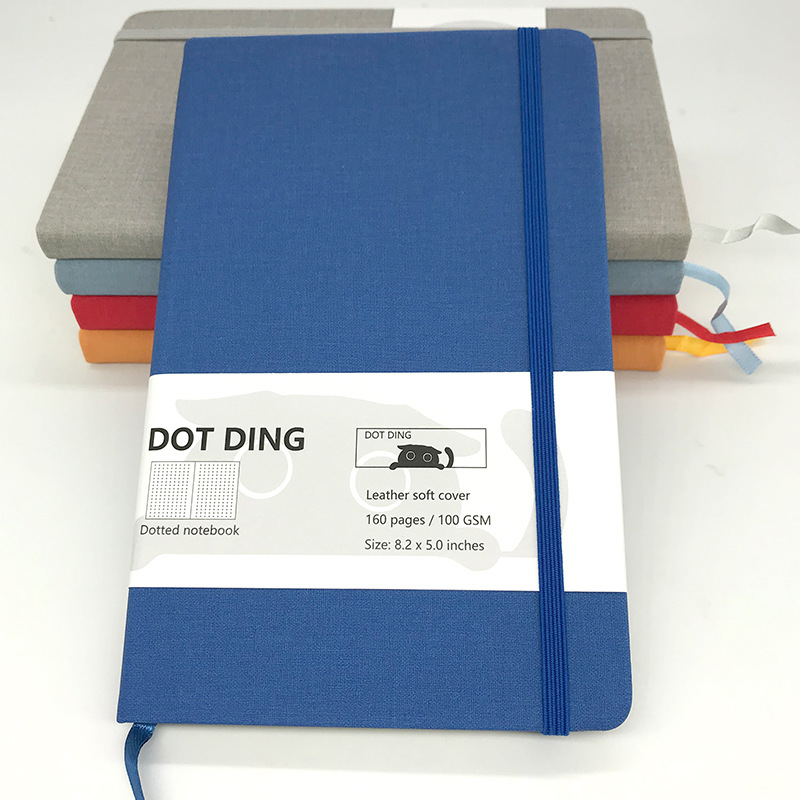 A5 Dot Notebook Spots Matrix Linen Cover with Bookmarks Blank Diary Book Dotted Line Bullet Page Thick Note Book: Blue