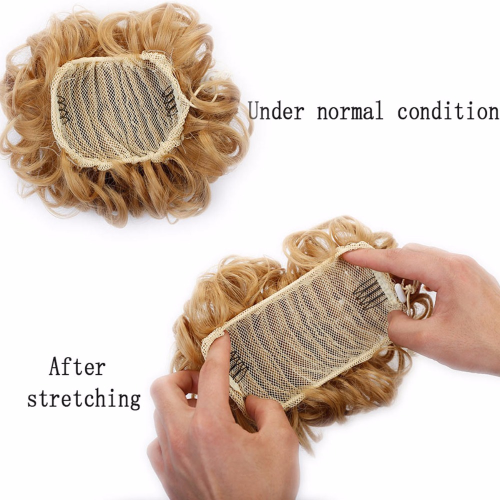 AOOSOO Short Curly Chignon Women's Synthetic Hair Bun Black Brown with Extension With Chignon Rubber band Combs in Hairpiece