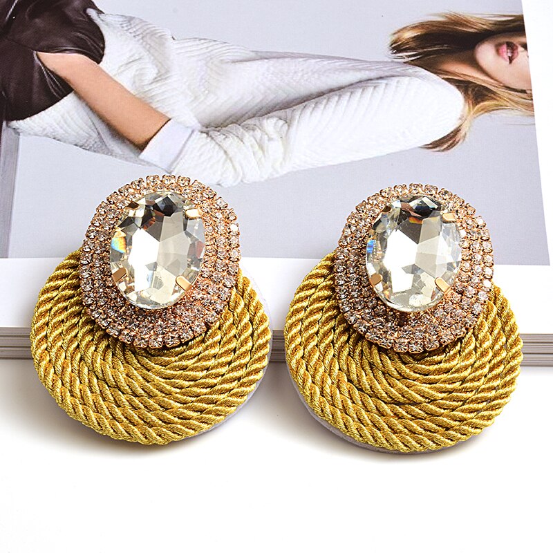 Style Colorful Crystal Earrings High Rhinestone Handmade Round Earring Jewelry Accessories For Women: Yellow