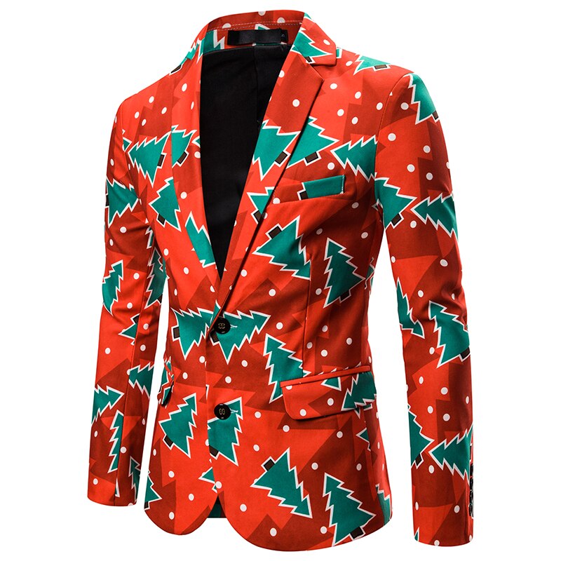 Adisputent Drucken Anzug Weihnachten Muster Herren Blazer Jacke Flache Barge Kragen Herren fashionmen Gothic Party Blazer: D / S