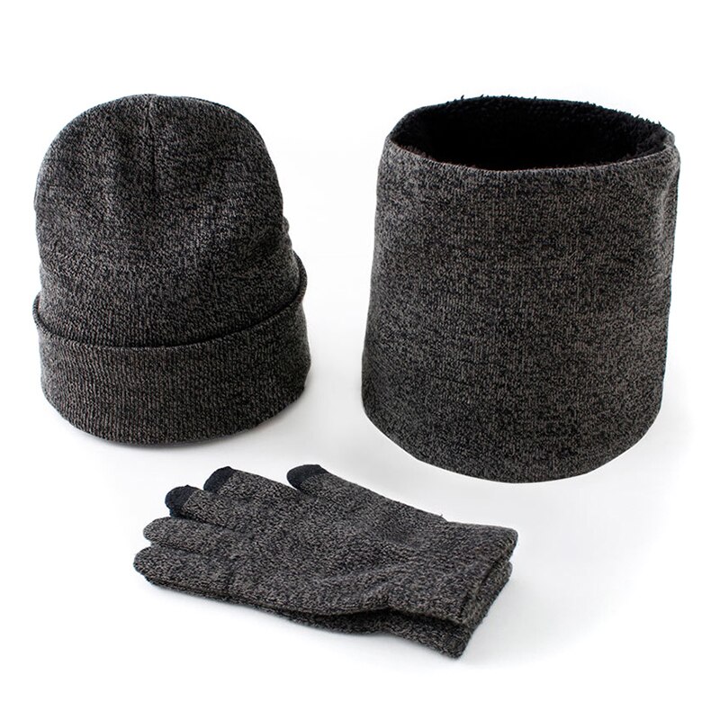 3 Stks/set Heren Gebreide Muts Handschoenen Sjaal Set Xmas Winter Warming Hoed Volledige Cover Handschoen Nyz Winkel: grey