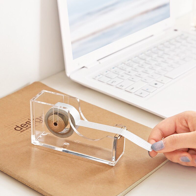 Luksus rosa guld tape dispenser akryl malertapeskærer washi tape opbevaring organizer selvklæbende tape holder