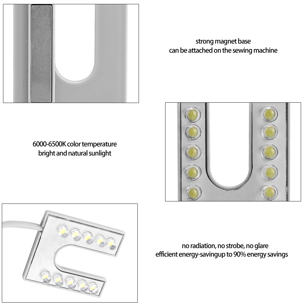 Ac 110-265v led lys fleksibel svanehals lampe med magnetisk base til symaskine med eu-stik