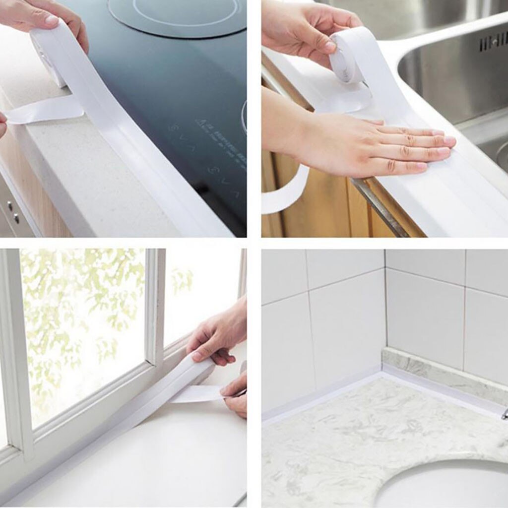 1 Roll Practical Pvc Kitchen Bathroom Wall Sealing Tape Waterproof Mold Proof Adhesive Tape Crack Repair Tape 3.2mx2.2cm #lr1