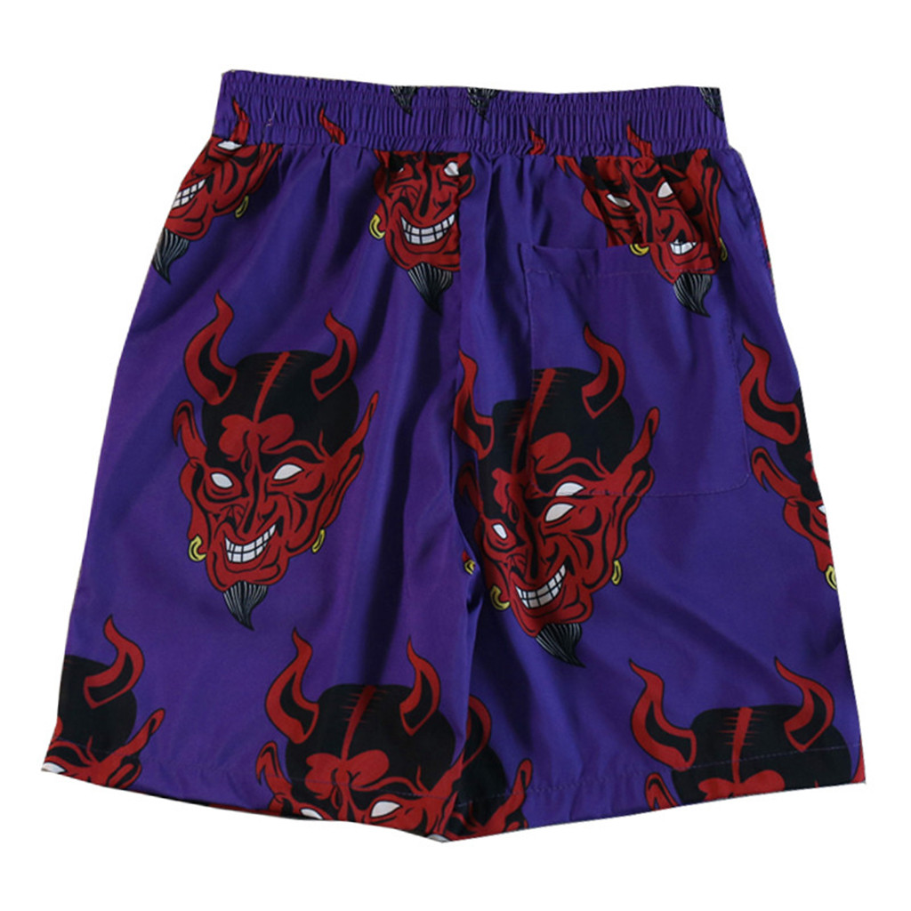 Shorts mænd djævel fuldt print elastisk talje sommershorts mænd hiphop harajuku mænd afslappede shorts streetwear kort masculino 2063