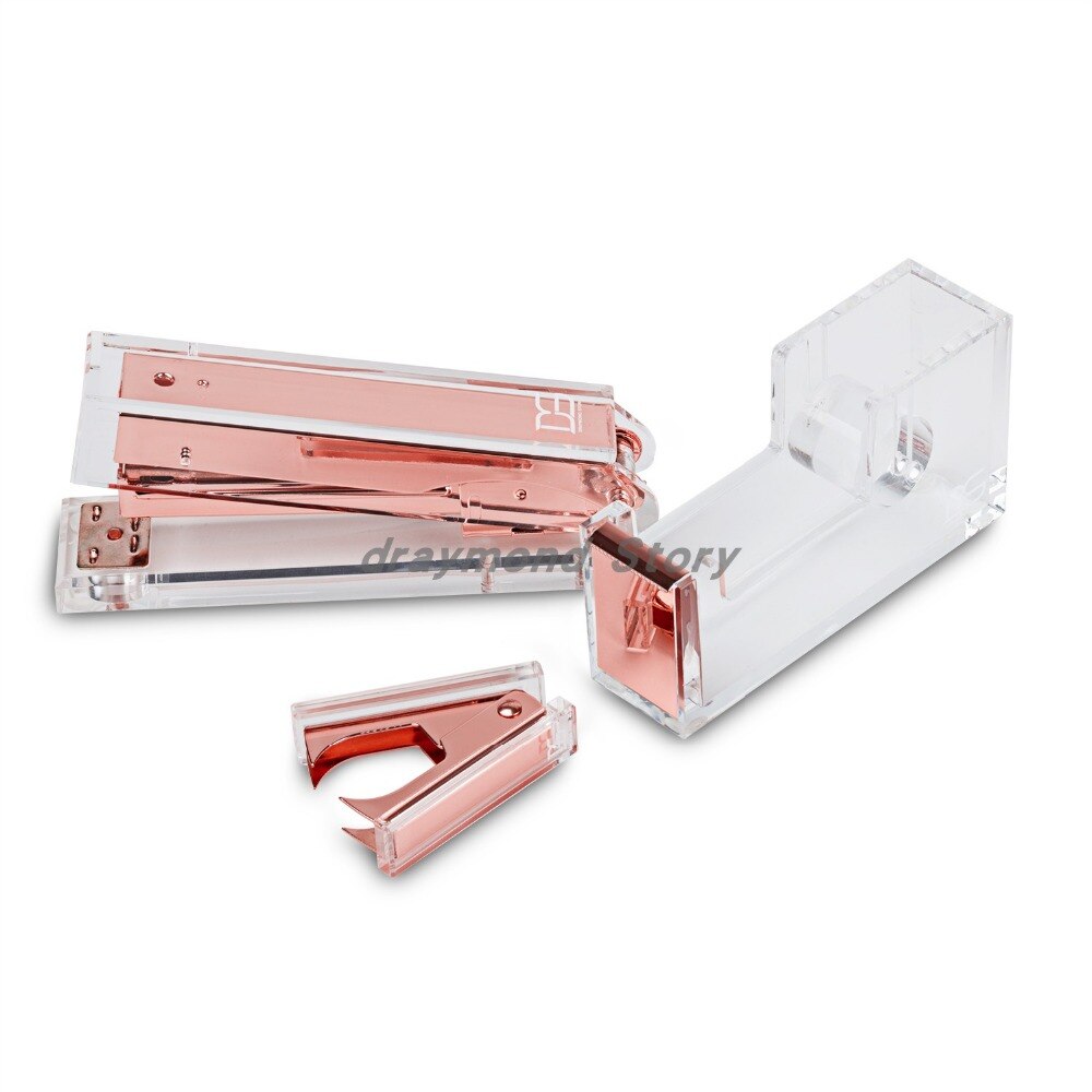 Acrylic Gold Stapler Bundle: 1) Stapler 1) Staple Remover 1)Tape Dispenser - Desktop Stationery Series