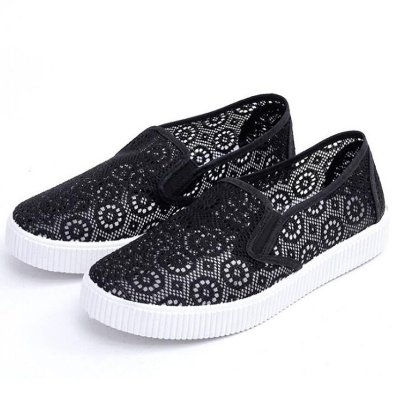 THEAGRANT Platform Witte Schoenen Zomer Ademend Uitsnede Espadrilles Flats Loafers Slip-On Sneakers Schoenen Vrouw WFS3057: black / 9