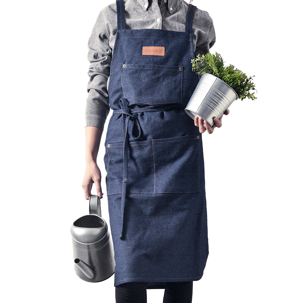 Unisex Denim 3 Apron Colors Pockets Adjustable Bib Chef with Gardener Waiter Serving Aprons Sleeveless Household Cleaning Tools: Light Yellow