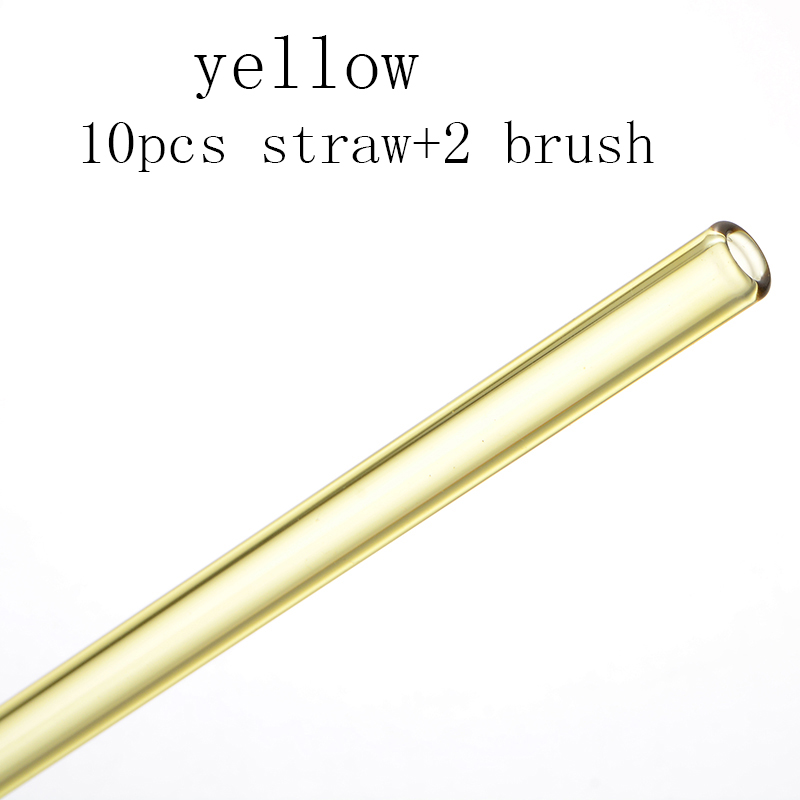 Paille en verre réutilisable faite à la main avec 2 pièces, brosse de nettoyage , pipette droite en verre, Tubularis: yellow
