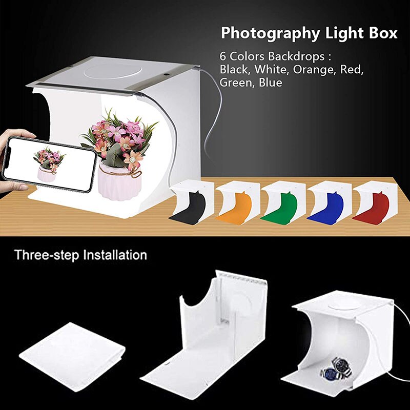Mini Photography Lighting Tent Folding Portable Studio Shooting Box Kit With 6 Color Backdrops 40pcs LED Lights DIY Photo