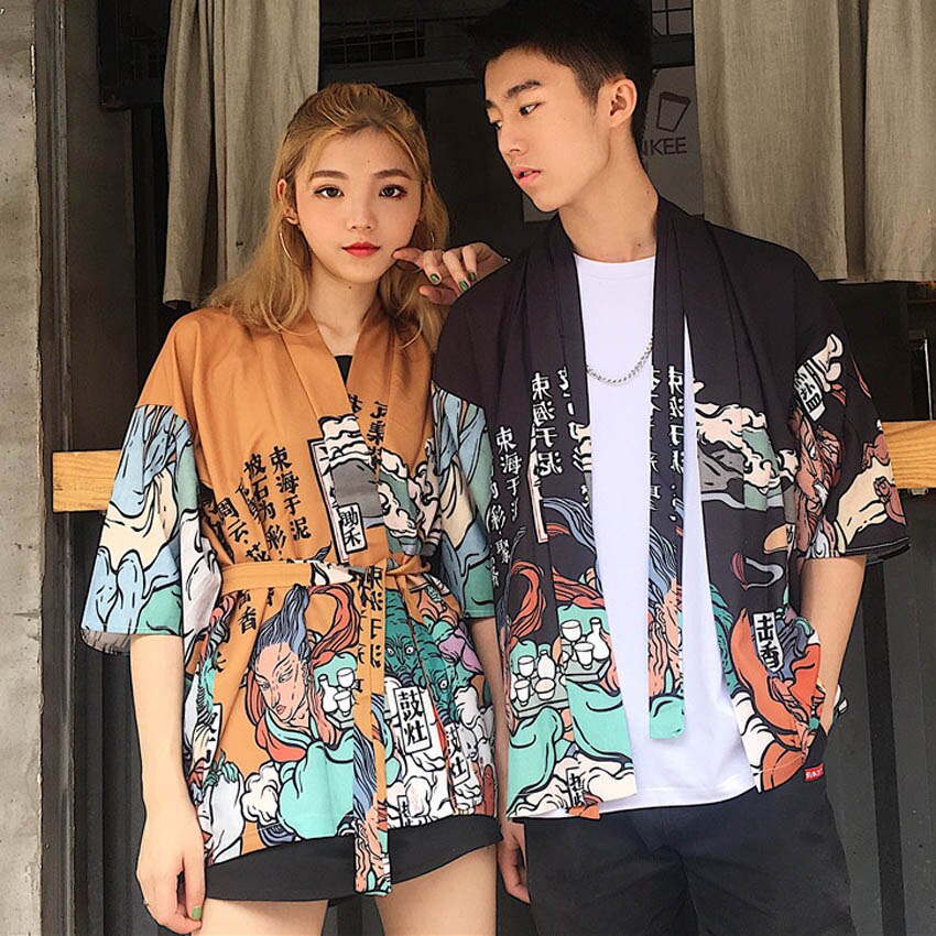 Estilo japonês homem ukiyo-e haori quimono tradicional harajuku japão feminino protetor solar xale samurai traje lazer yukata cadigan