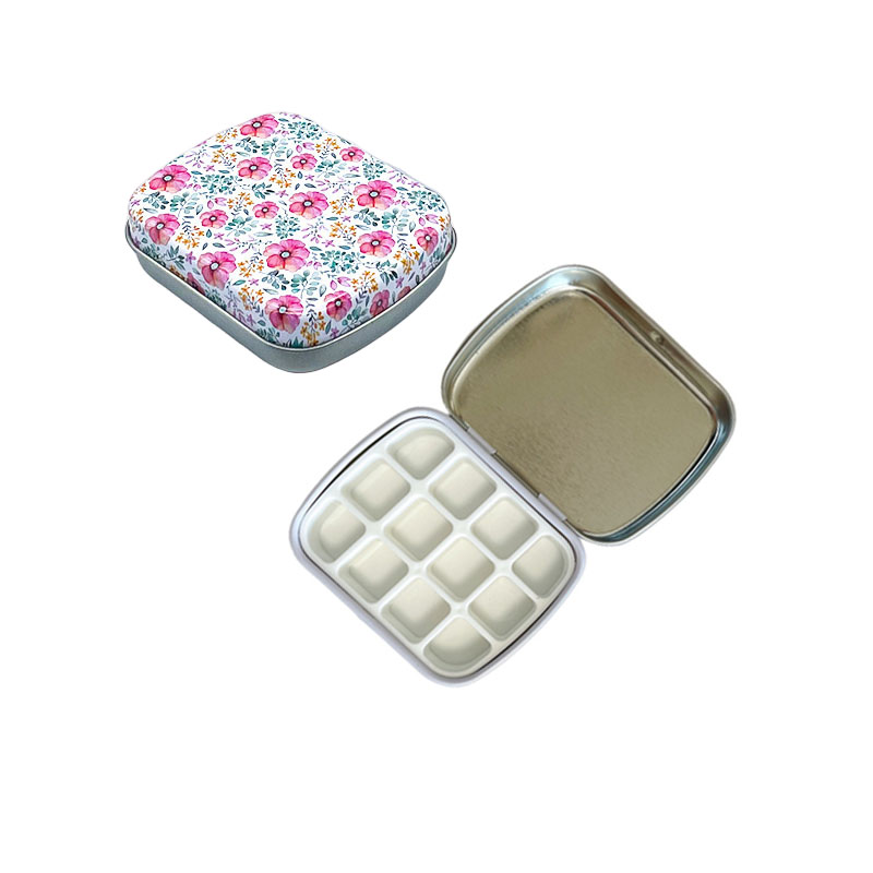 Lege 12 Raster Mini Aquarel Blikken Doos Draagbare Aquarel Verfpalet Reizen Schilderij Verfbak Kunstbenodigdheden: Marineblauw