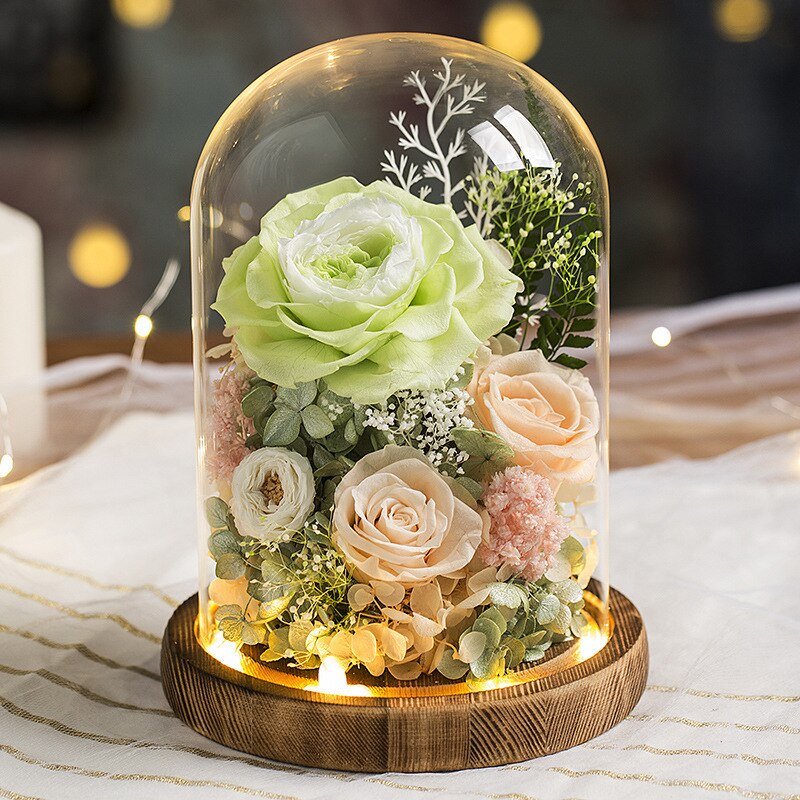 Warme Romantische Ewige Blume Handgemachte Konservierte Echt Rose Glas Abdeckung Unsterblich Blumen Valentines Schild Hochzeit Liefert
