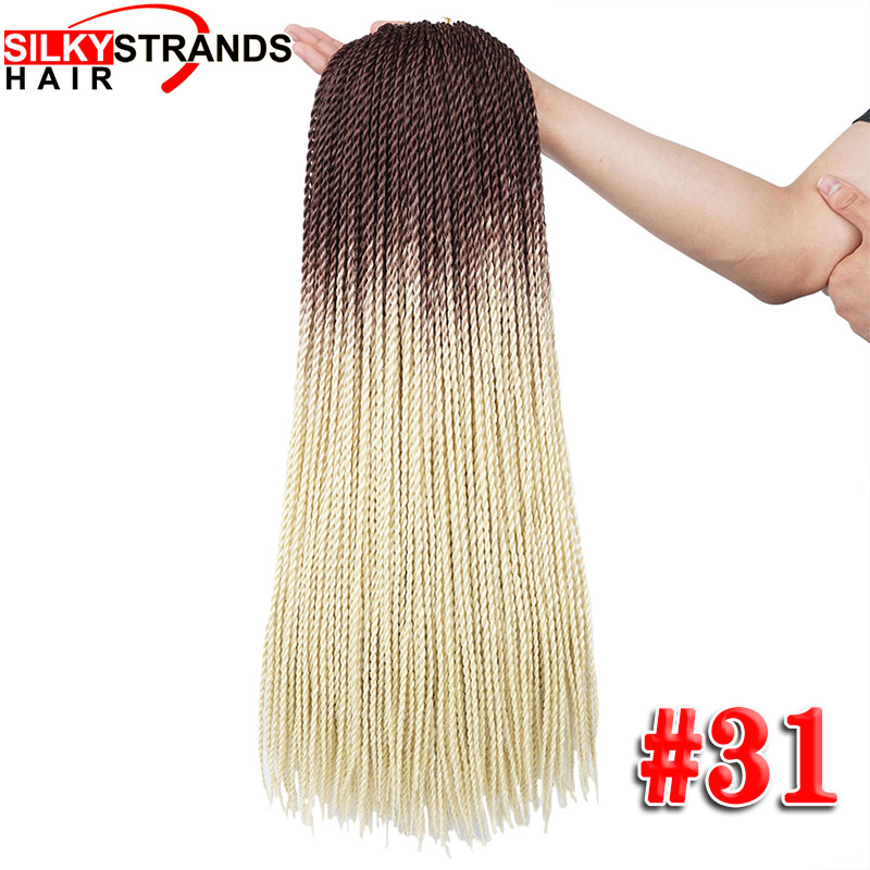 Extensiones de cabello trenzado ombré con hebras sedosas, trenzas de ganchillo sintéticas, colores grises y rubios: P1B / 27 / 6 unids/lote