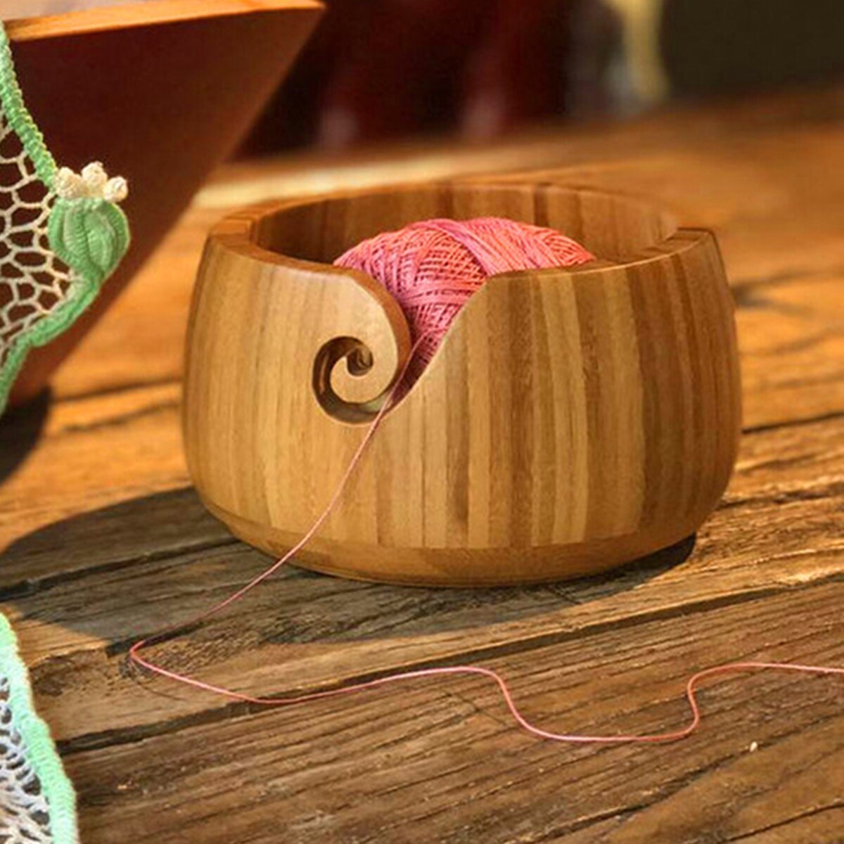 Handmade Bamboo Yarn Bowl With Removable Lid - Large Knitting & Crochet Storage Solution
