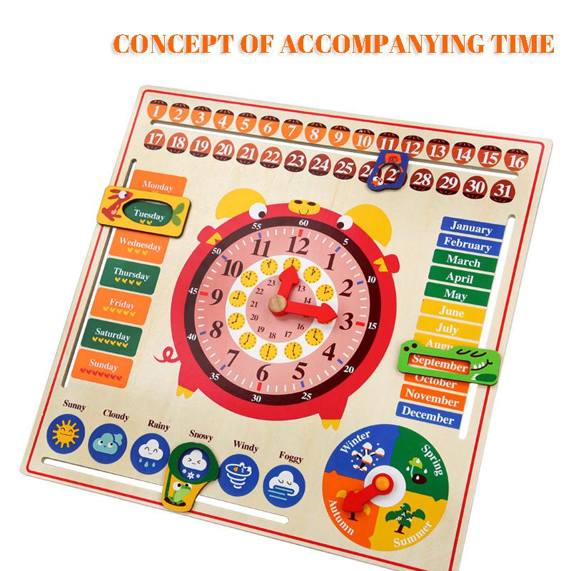 Houten Multifunctionele Kalender Klok Kinderen Engels Vroegschoolse Onderwijs Puzzel Opknoping Boord