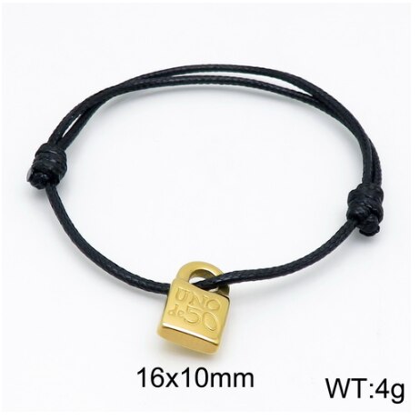 Women Men Silver Color Gold Stainless Steel key UNO de 50 Lock Black Red Brown Pink Rope Bracelet Jewelry: 9