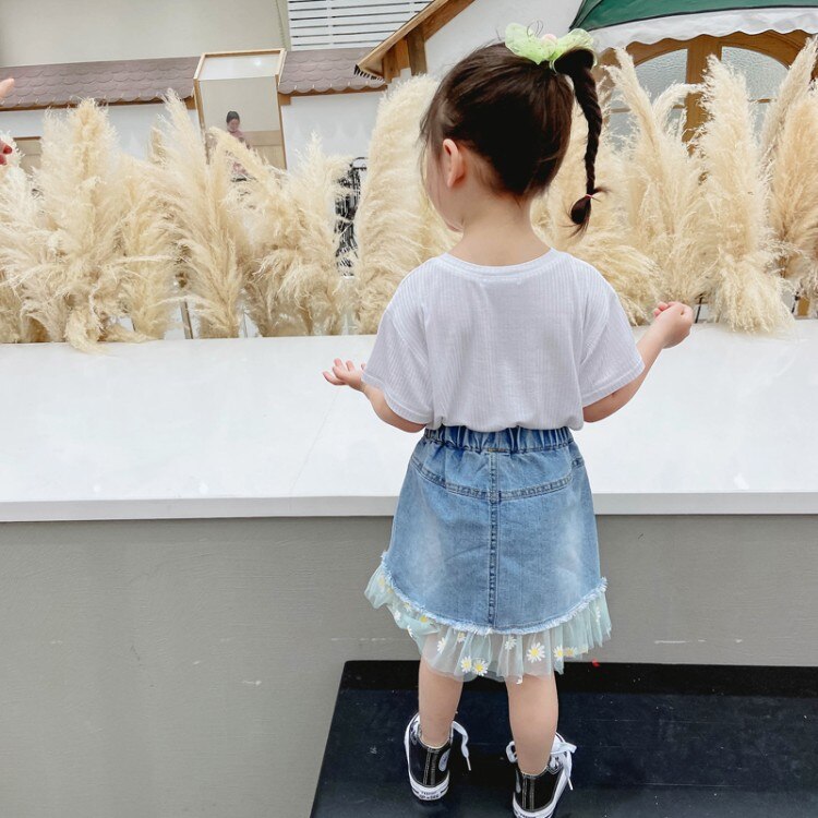 Piger nederdele sommer børn jean nederdele til piger denim tutu blomster nederdele afslappet pige tøj 2 4 5 6 7 år børn pige tøj
