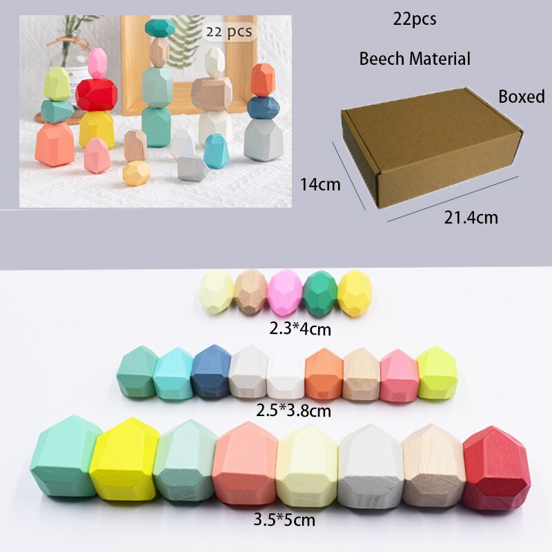 Kids Toy Wooden Colored Stone Jenga Building Block Educational Toys Warm Tone Cool Tone Log Color Rainbow Color Wooden Toy: 22PCS