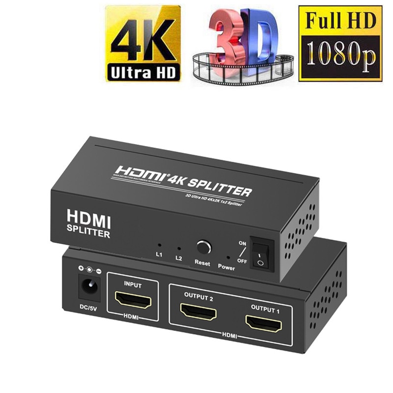 4k 1 x 2 hdmi splitter fuld  hd 1080p hdmi video konverter 1 x 2 skærm split 1 in 2 ud dual display hdcp 3d til  ps4 dvd pc til tv