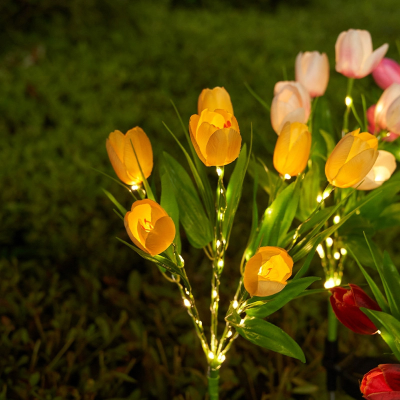 Luces solares realistas de flores de tulipán, 7 cabezales, LED, estaca de jardín, lámpara de paisaje, impermeable para jardín, balcón, patio, camino, decoración