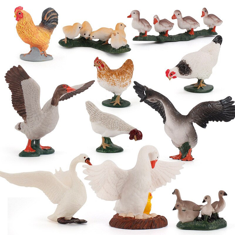 Mini Simulation Poultry Animal Model Swan Rooster Hen Farm Poultry Animal Model Plastic Figurines Farm Series Kids Toys