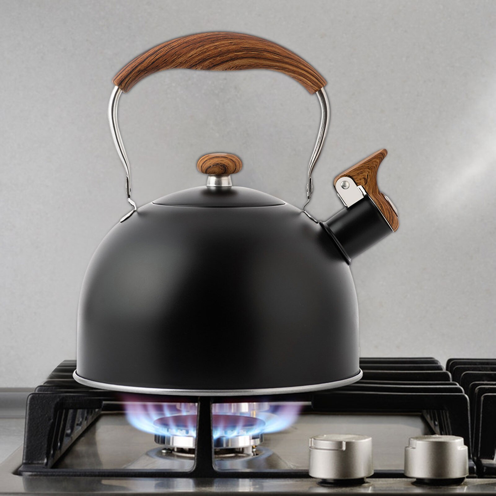 Nordic Simple 2.5L Whistle Kettle Gas Induction Cooker Universal Coffee And Tea Kettle With Wood Grain Anti-scalding Handle