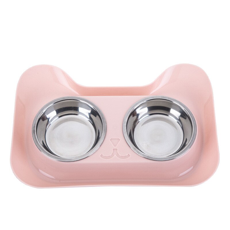 Dubbele Pet Bowls Roestvrij Staal Hond Kom Met Geen Spill Antislip Feeder Bowls Voerbak Voedsel Water Drinken pot Voor Honden Katten: Pink