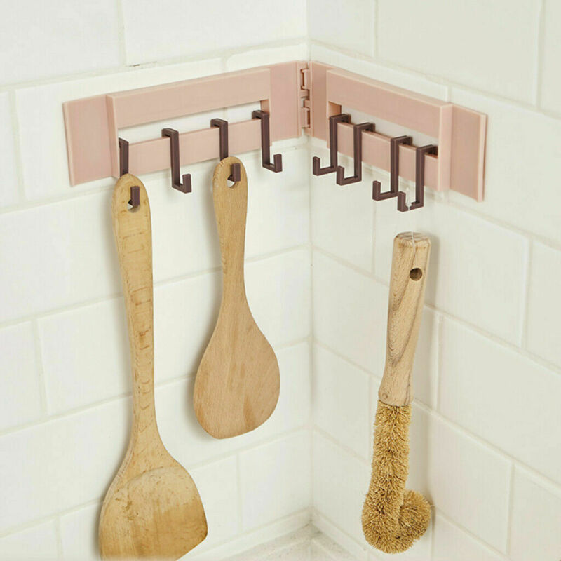 Gancho de esquina plegable de 6 filas ganchos cocina cuarto de baño sin perforaciones ganchos