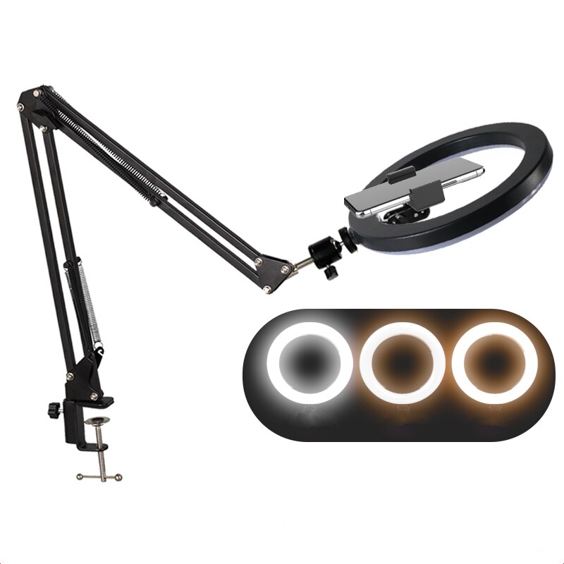 26Cm Led Ring Licht Met Lange Arm Stand Selfie Lamp Dimbare Fotografie Verlichting Kit Voor Live Tiktok Telefoon Clip opvouwbare Houder