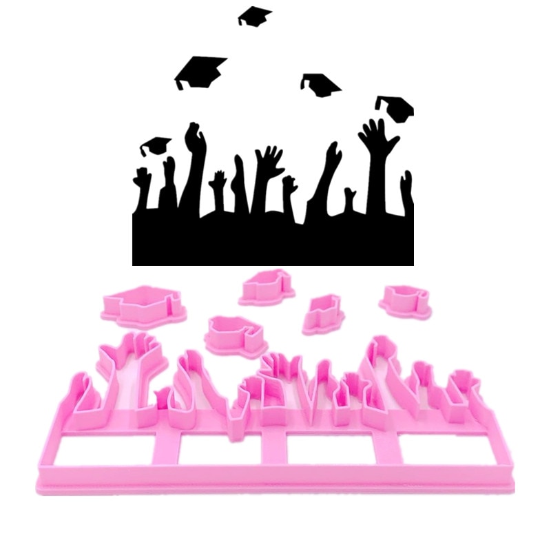 Taartdecoratie 6 inch, vier afstuderen, 3d uitstekers, hoed, trechter, pet, fondant, plastic uitsteker, taartvorm, gereedschap, fondant, doe-het-zelf