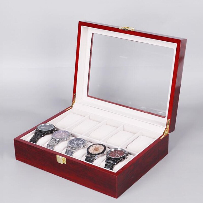 6/8/10/12 Grids Houten Watch Box Sieraden Display Horloge Case Houder Organizer Voor Horloges Mannen Boite montre Best: 10 Grid Watch Box