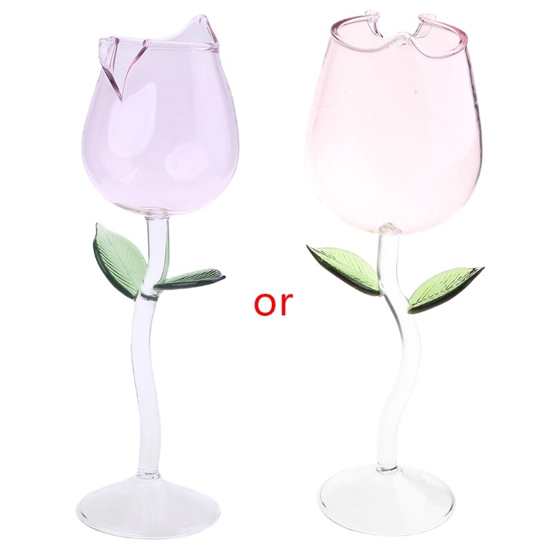 Copas de copa de flor rosa, cristal soplado a mano, flautas de champán, vino tinto con clase.