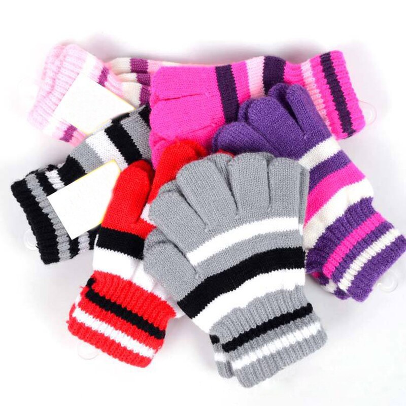 Guantes de invierno a rayas para niños, guantes para bebés, guantes para niñas, guantes cálidos de algodón para invierno, guantes para dedos completos de punto