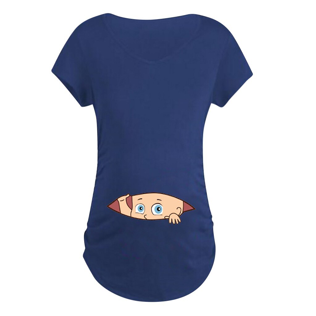 Kvinnor gravidblus kort t-shirt med tecknat tryck gravidkläder sommar gravidtoppar ropa maternal de moda ropa mujer: Bu / S