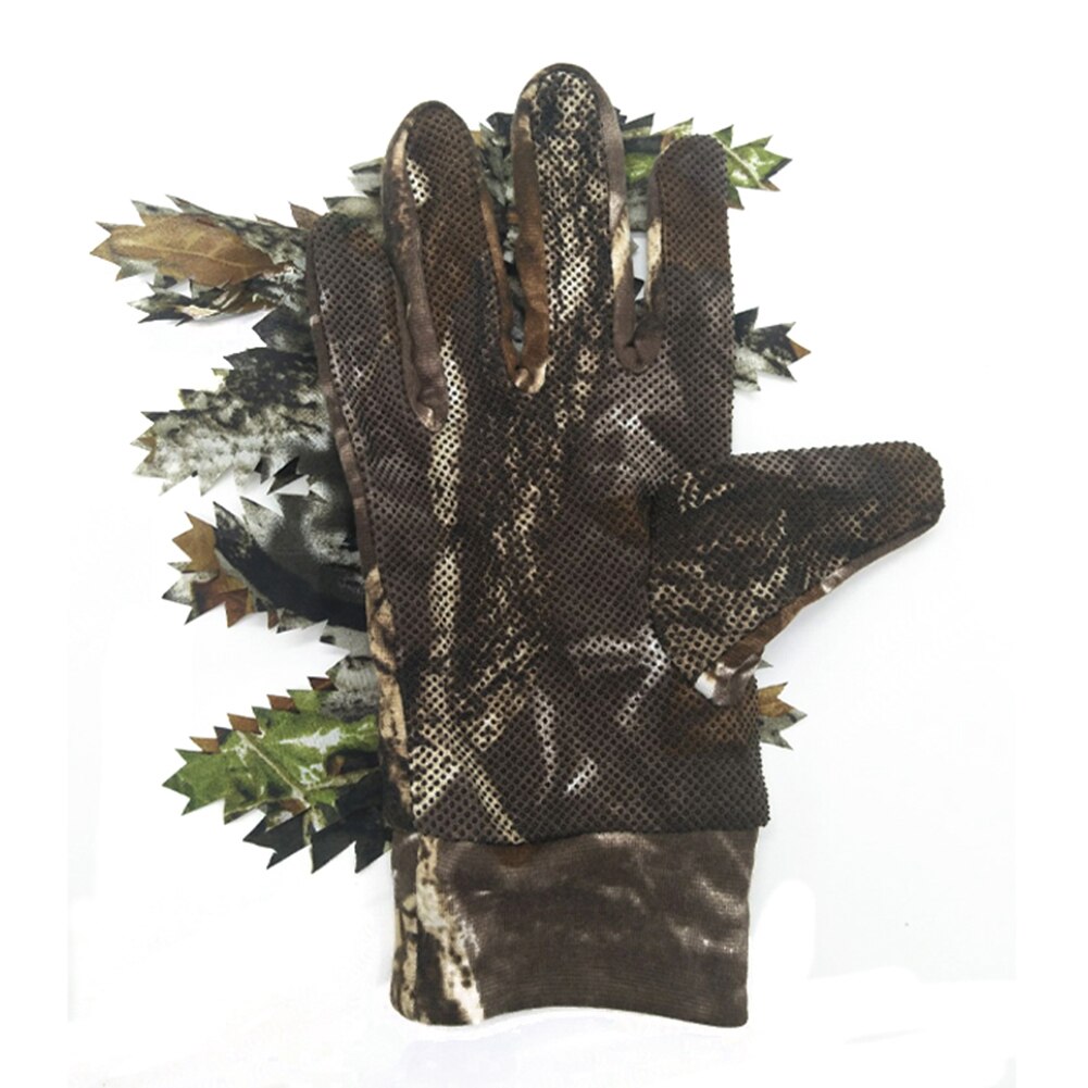 Guantes de camuflaje de silicona antideslizantes, para caza al aire libre, hoja de simulación 3D, de poliéster